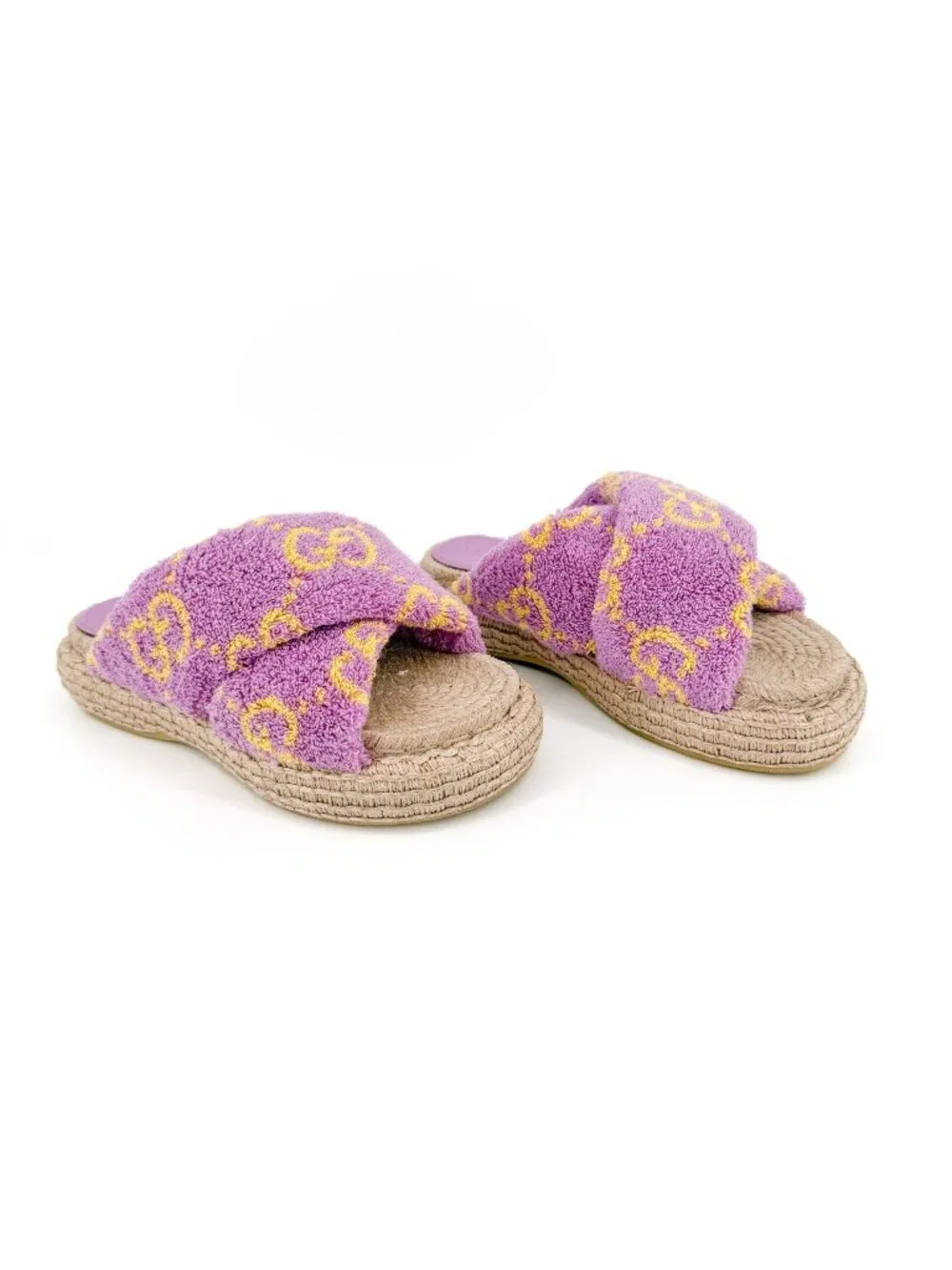 Gucci GG Terry Cloth Platform Espadrille Slide Sandals Purple Size 38.5 US 8.5
